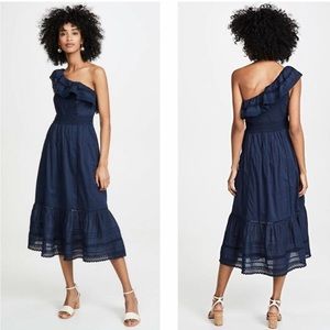 NWT Velvet By Graham Scott Blue One Shoulder Midi Dress